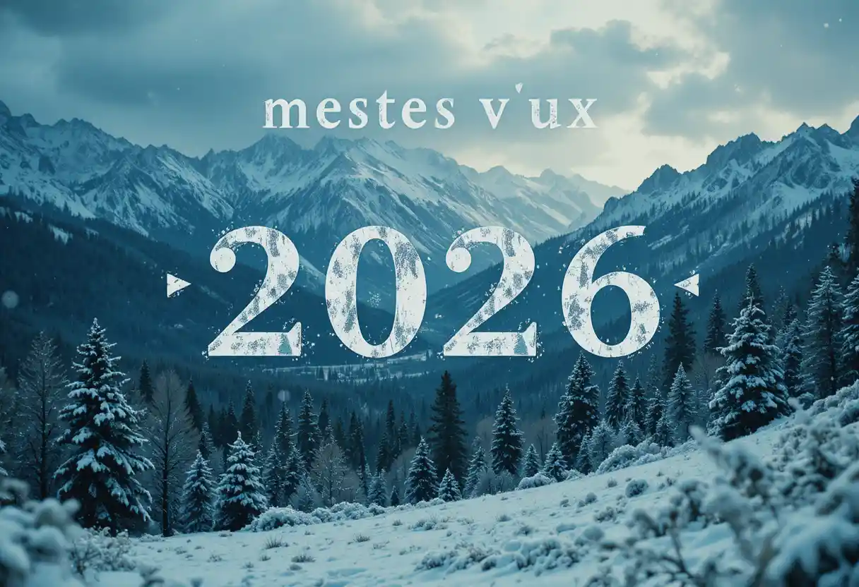Vector greeting card with snowy landscape for 2026 wishes