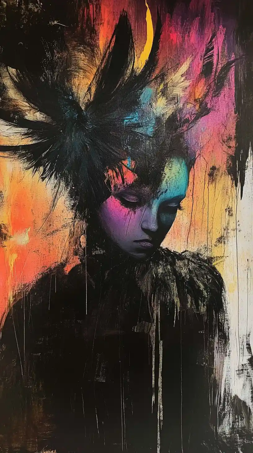 Colorful dark fantasy graffiti in soft feathery strokes
