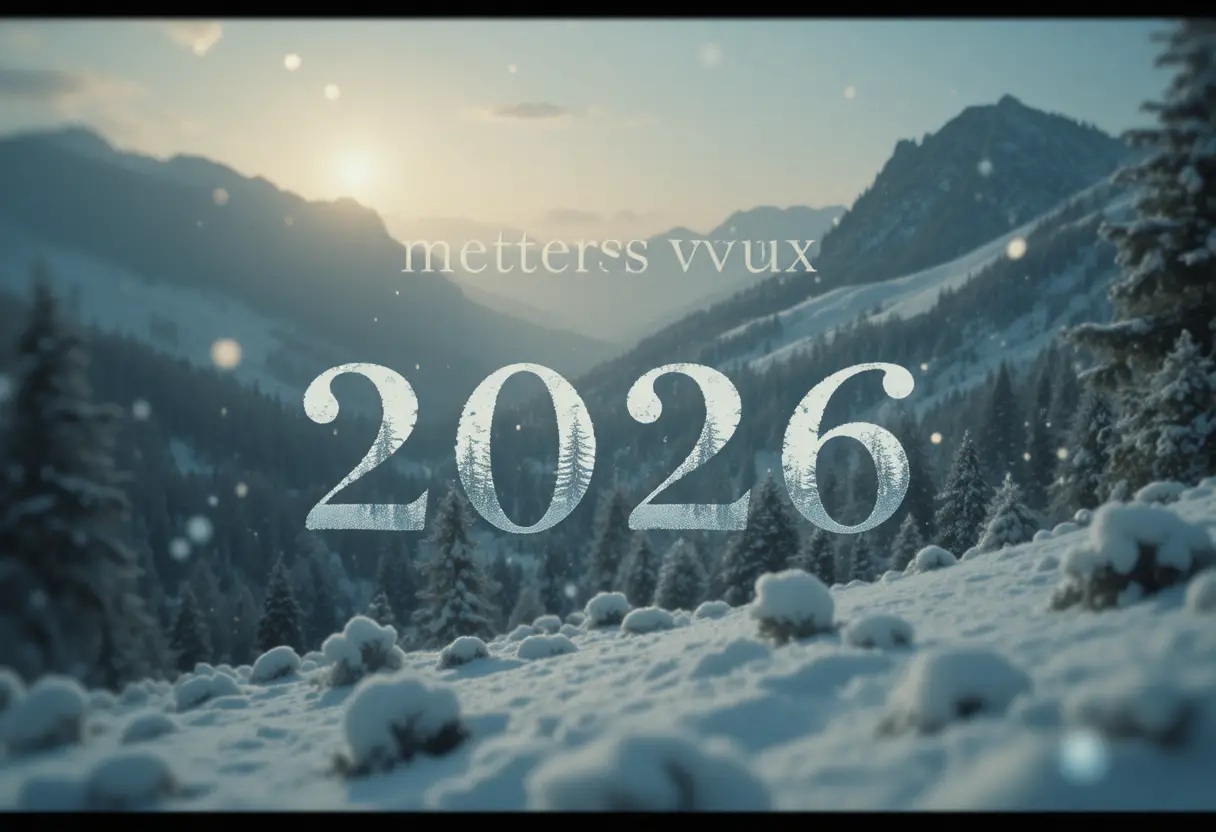 Vector greeting card for 2026 with snowy winter landscape