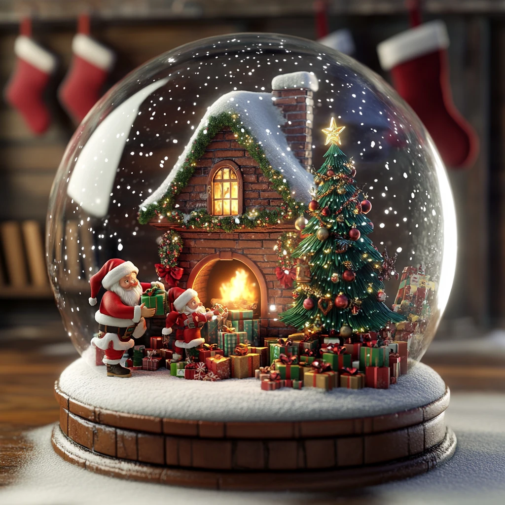 Santa And Elves Placing Gifts Under A Christmas Tree