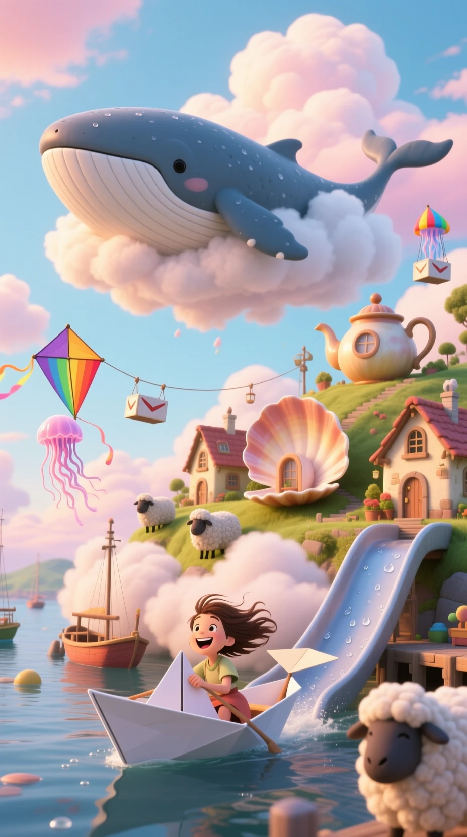 Cidade Porto Aéreo em Forma de Baleia em Suave Fantasia 3D
