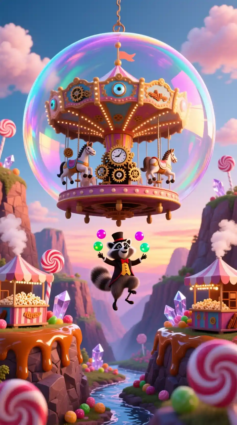 Whimsical Carnival Floating In A Giant Soap Bubble