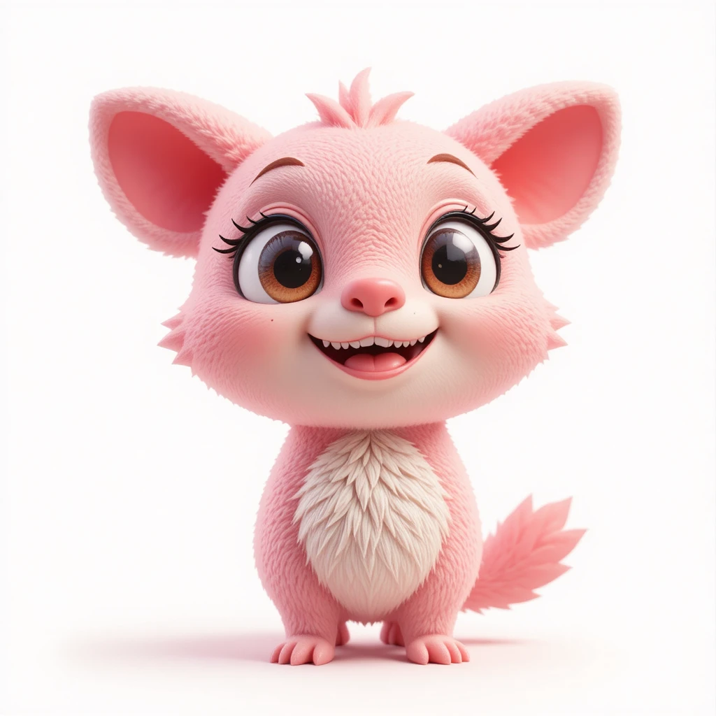 Adorable animal de dessin animé rose aux oreilles tombantes et longs cils