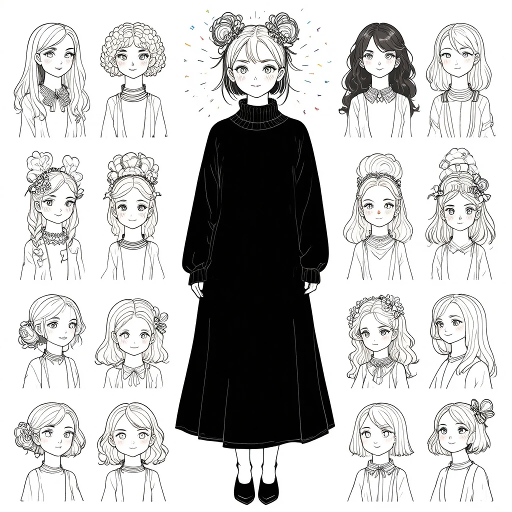 Dessin au trait de deux jeunes filles dans un pull noir oversize
