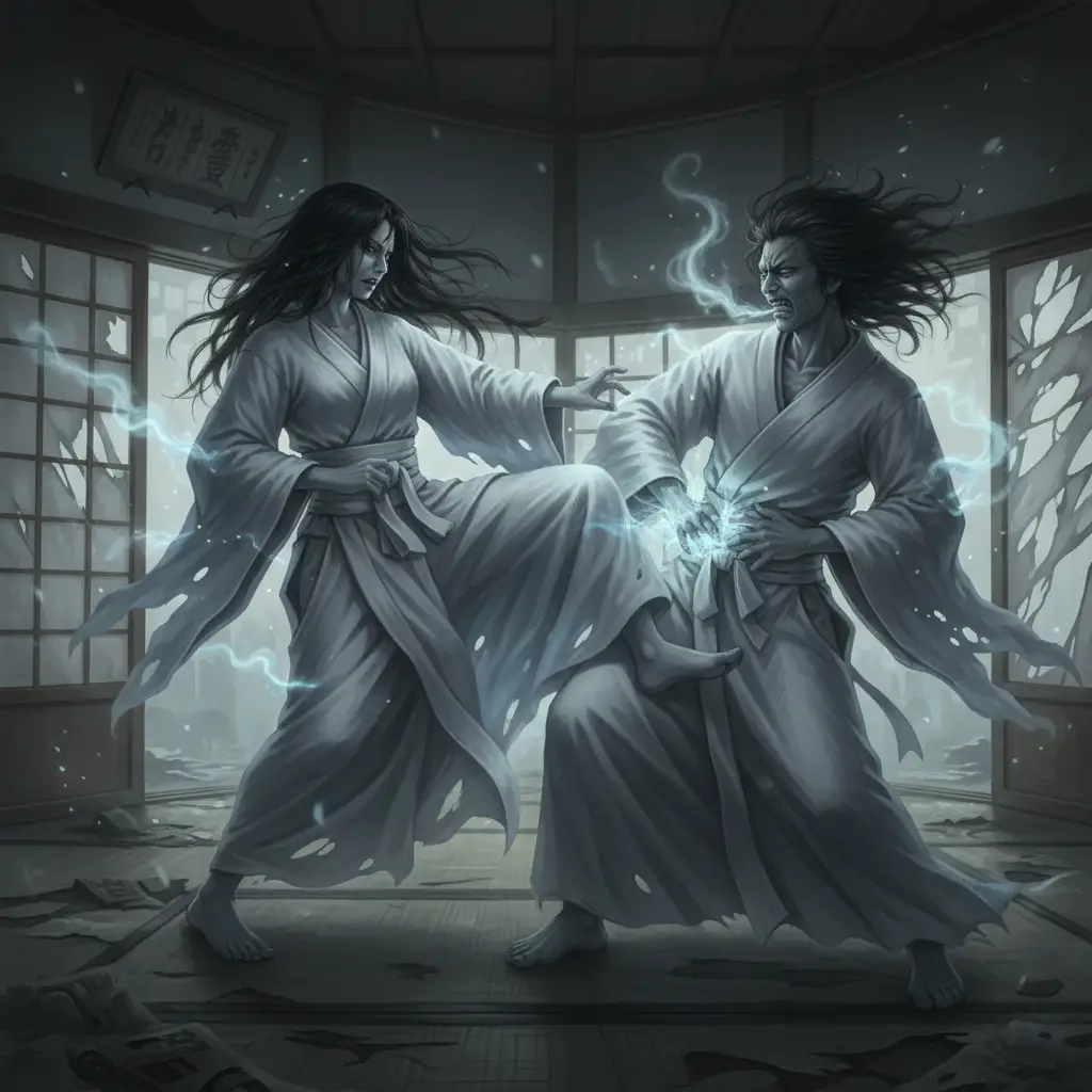 Couple de fantômes japonais en combat à mains nues