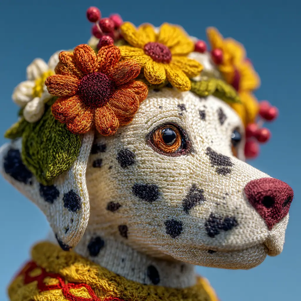 Cane dalmata fantasy con fiori di Pasqua nella foresta pluviale