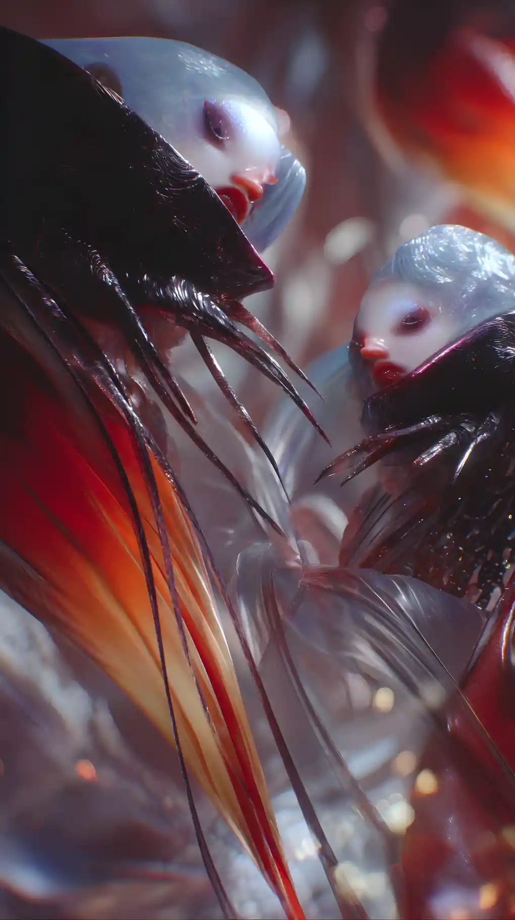 Surreal celestial beings dancing through luminous cosmic space