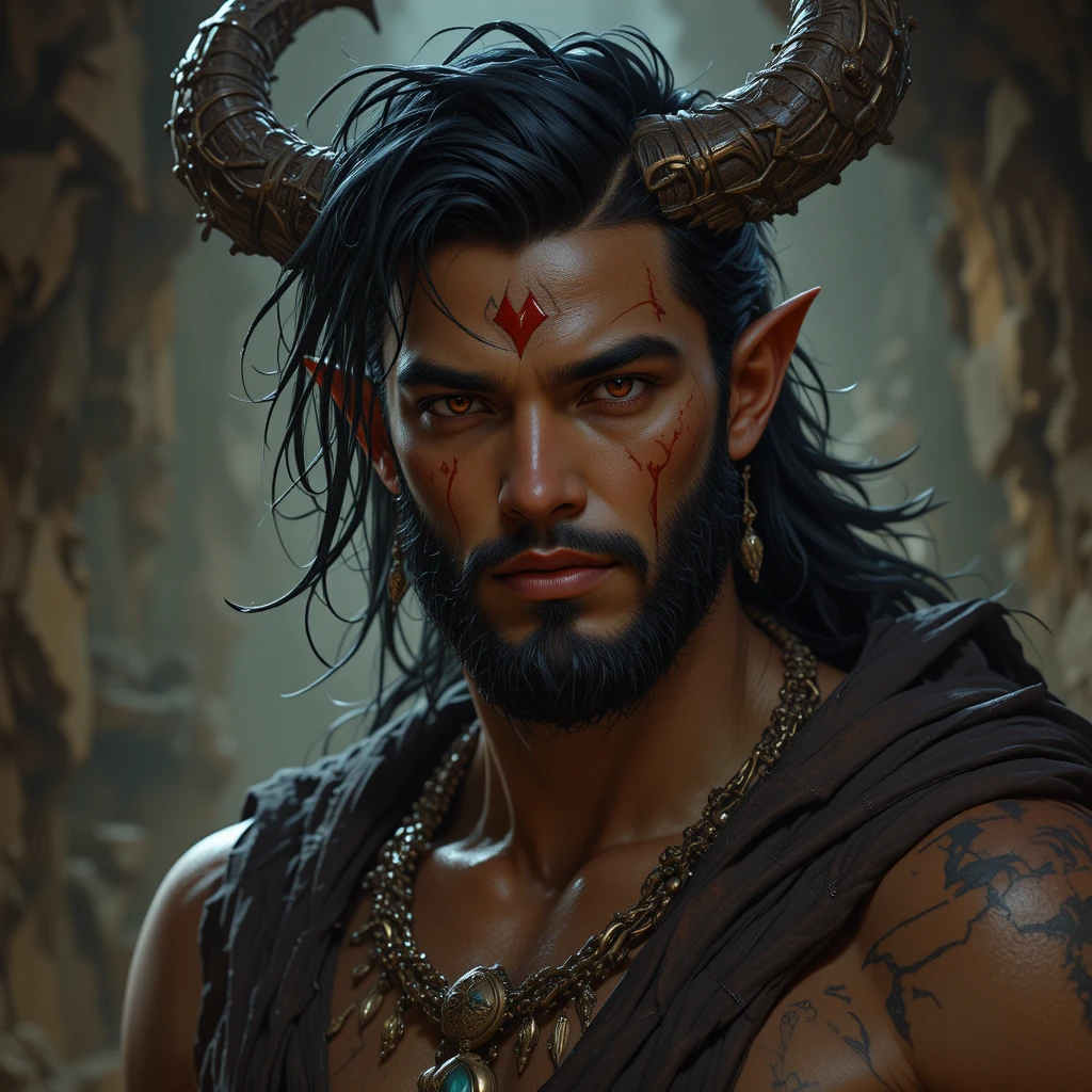 Retrato de fantasia sombria de um deus de sombras de meia-idade