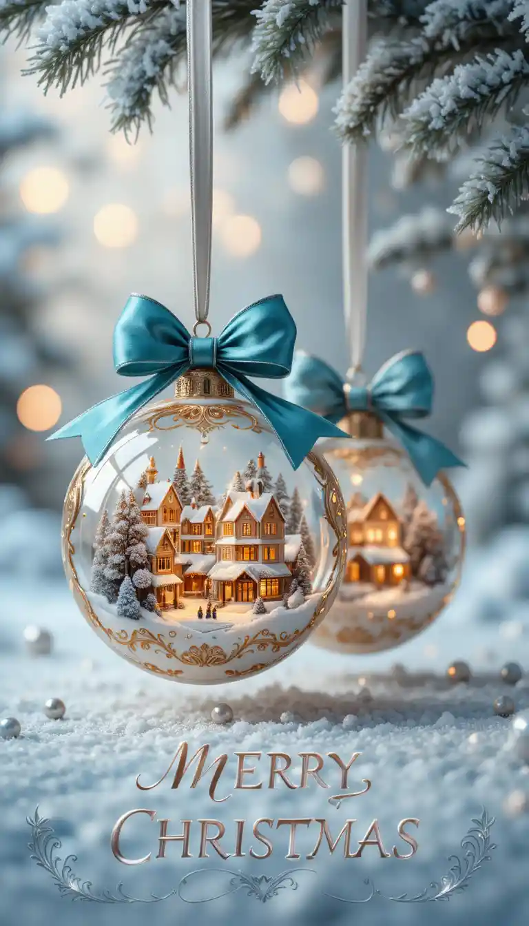 Nahaufnahme eines 3D-Renderings leuchtender antiker Weihnachtsornamente