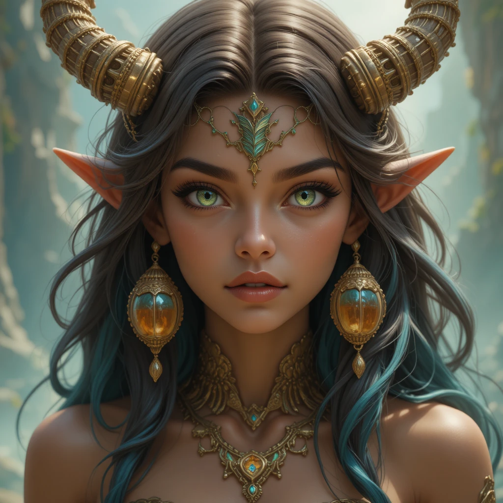 Ancient sea goddess with brown skin and turquoise hair
