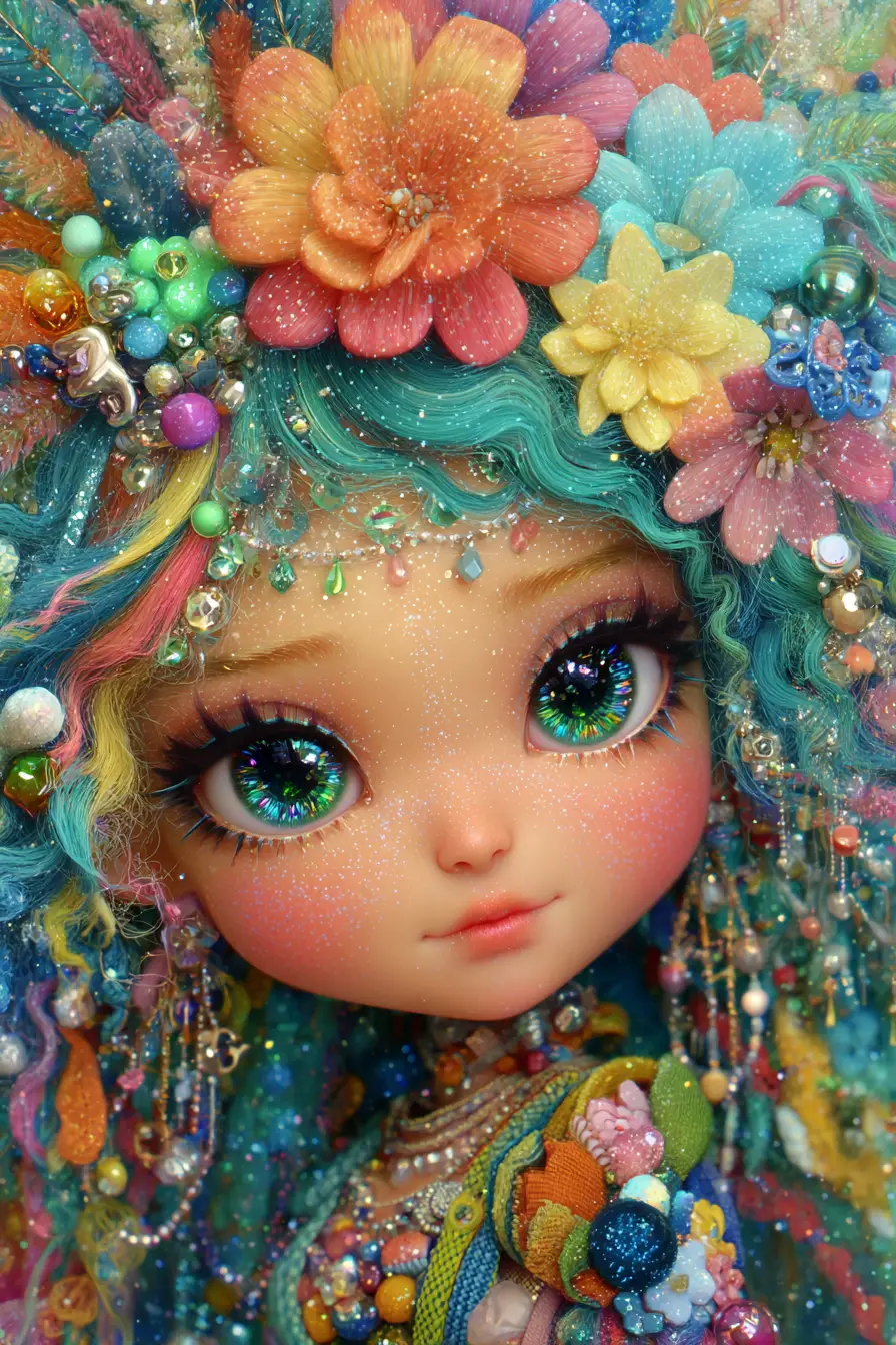 奇幻少女肖像，擁有閃耀多彩的雙眼
