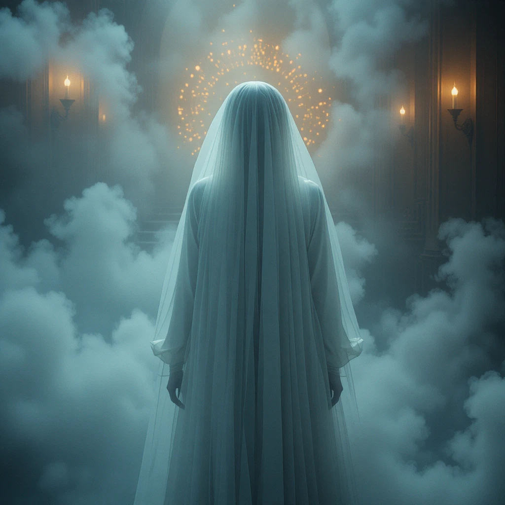 Ghostly Bride In Volumetric Light And Dense Fog