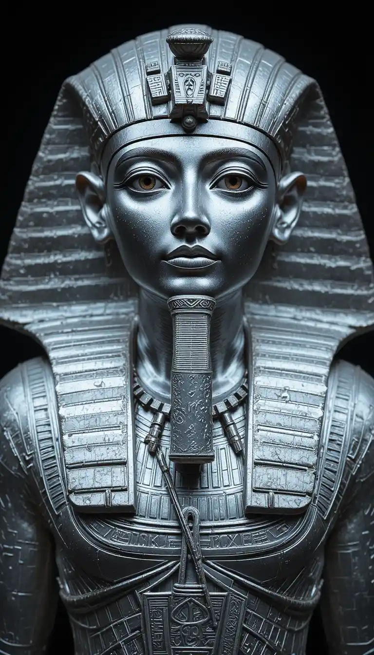 Pharaon de l’Égypte antique en 3D argentée détaillée