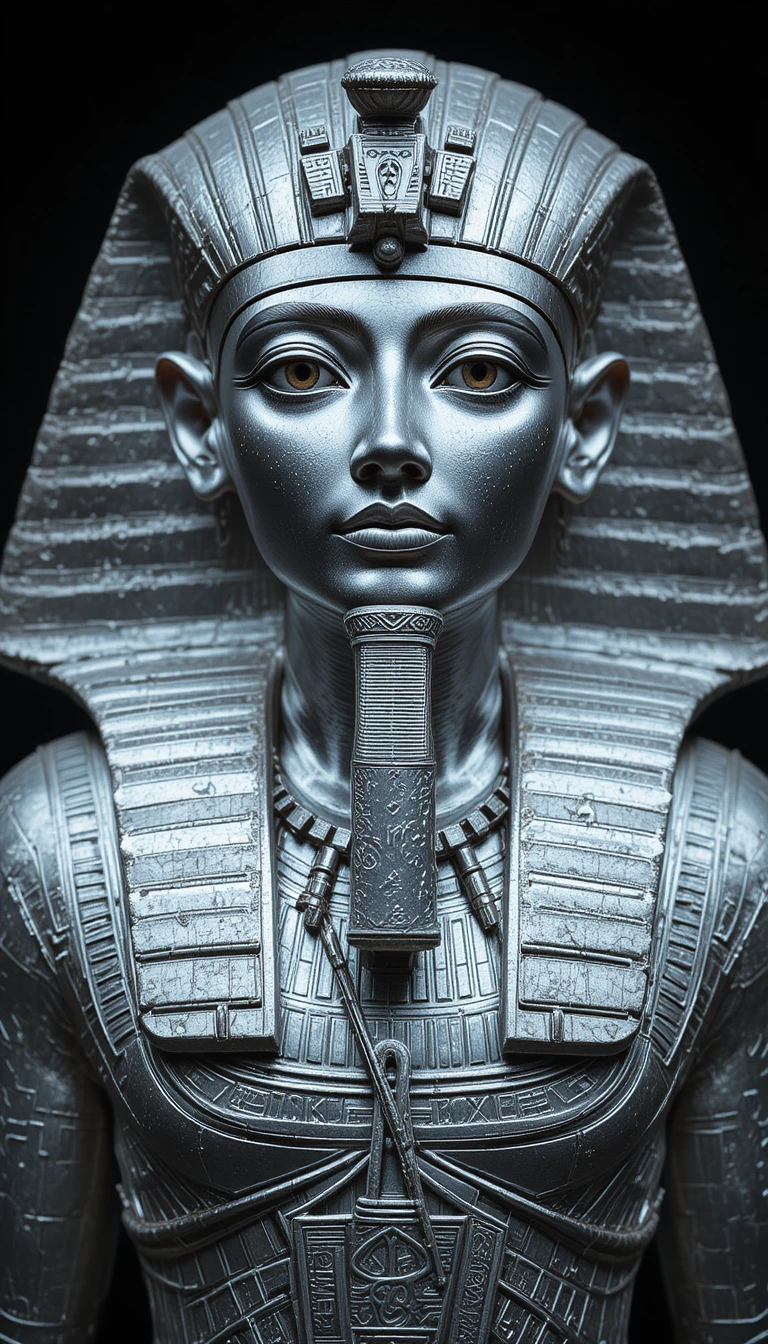 Ancient Egyptian pharaoh rendered in silver 3D detail