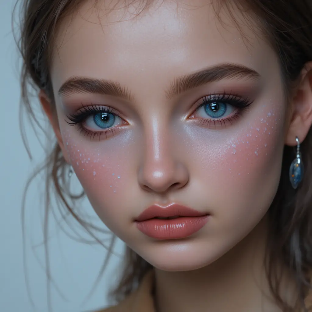 Testa femminile lucida fluttuante con espressione da ragazza altezzosa
