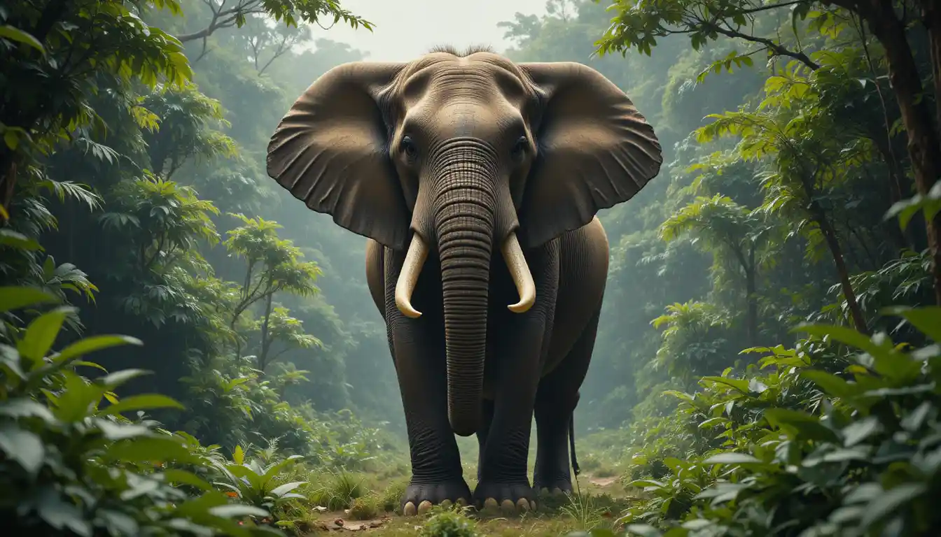 Maestoso elefante che si erge fiero in una lussureggiante giungla