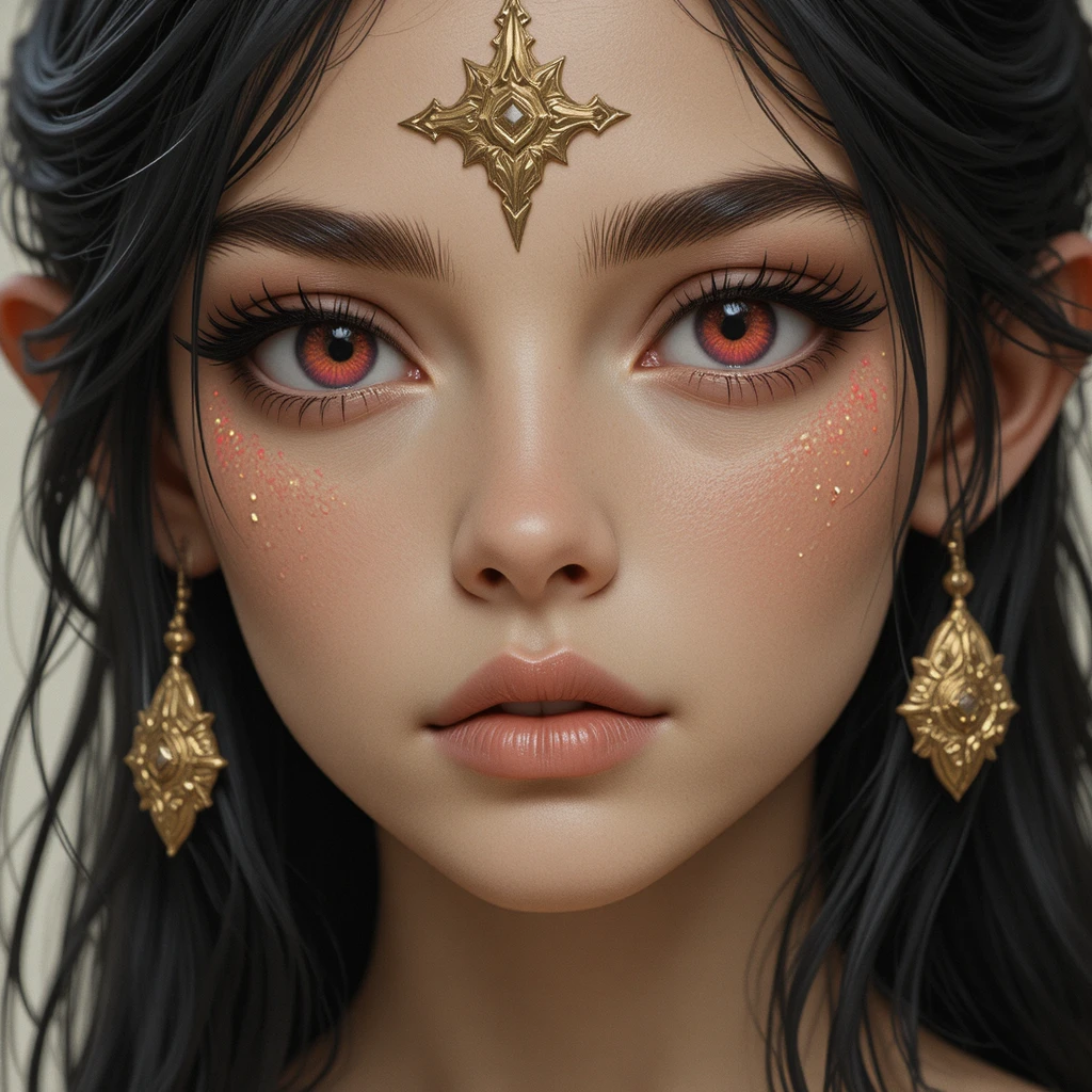 Young fantasy goddess with pale skin and dark hair