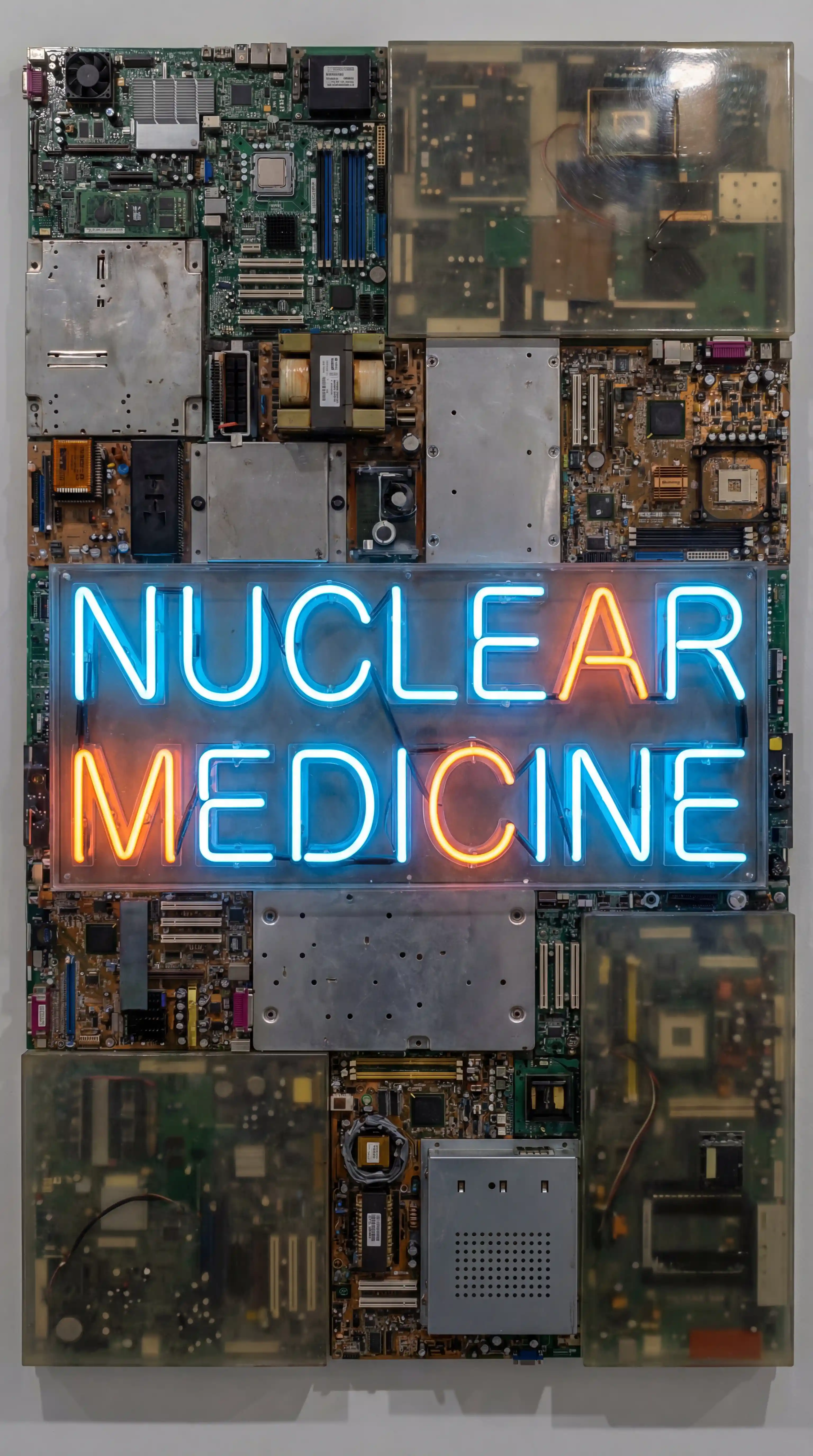 Nahaufnahme moderner Typografie mit dem Text Nuklearmedizin
