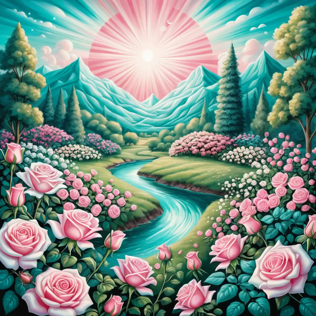 Surrealer Sommertraum mit zentralem Rosenfeld