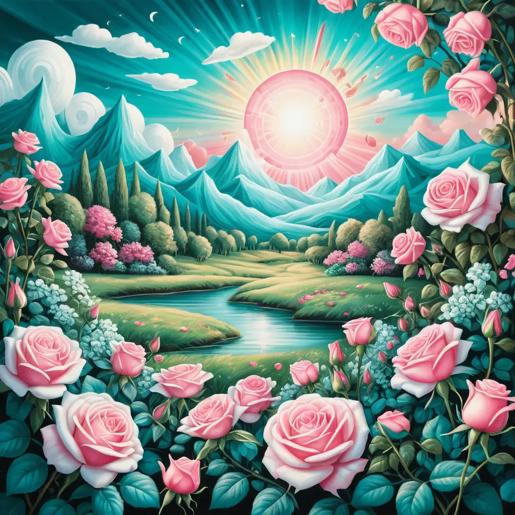 Surrealer Sommertraum mit zentralem Rosenfeld
