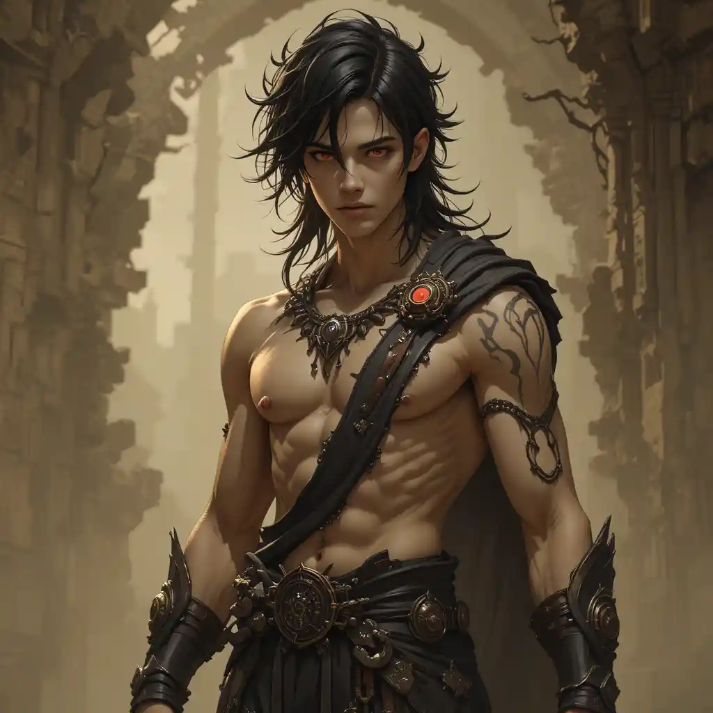 Young dark eyed deity in a mystical fantasy world