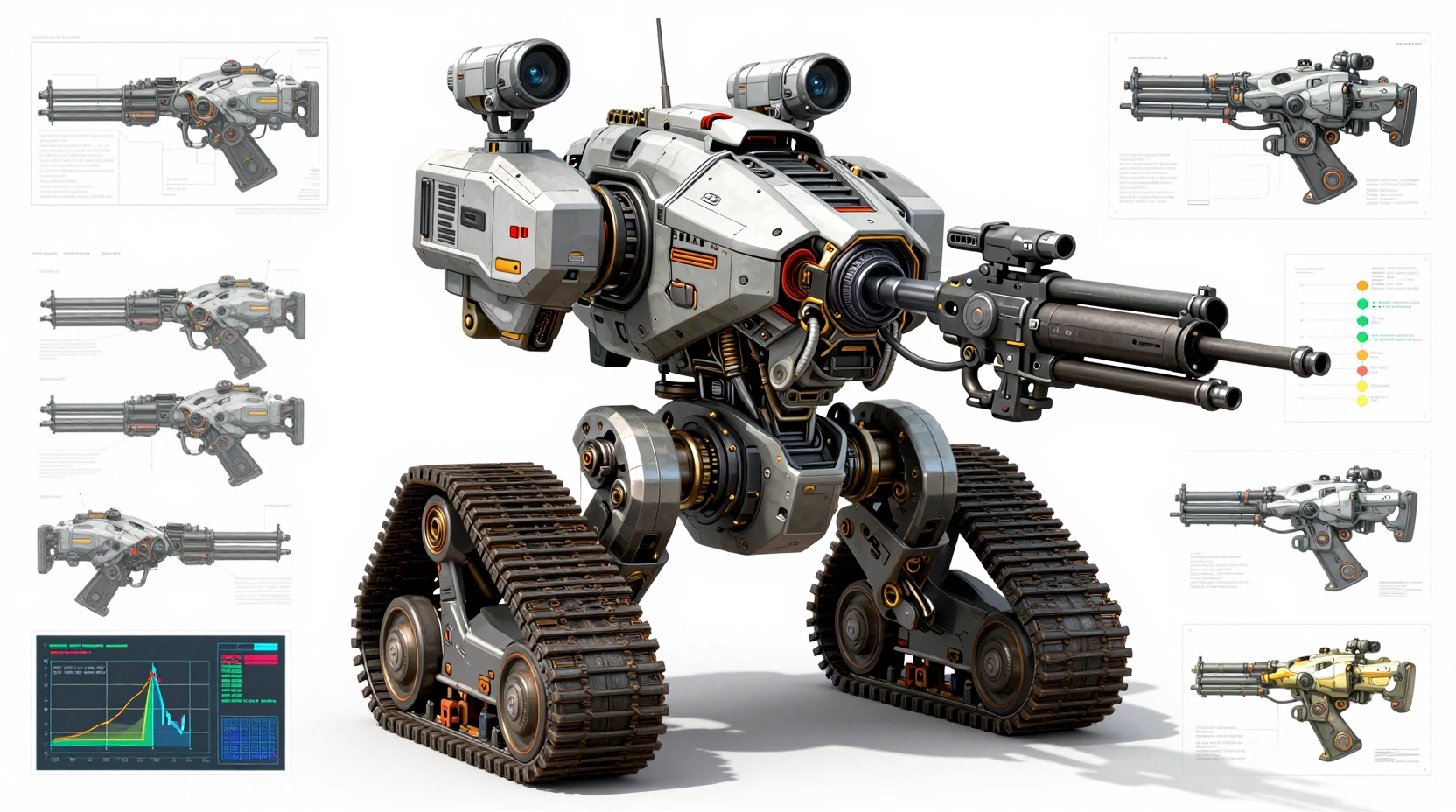 Plano de Mecha Futurista de Guerra Urbana sobre Orugas Pesadas
