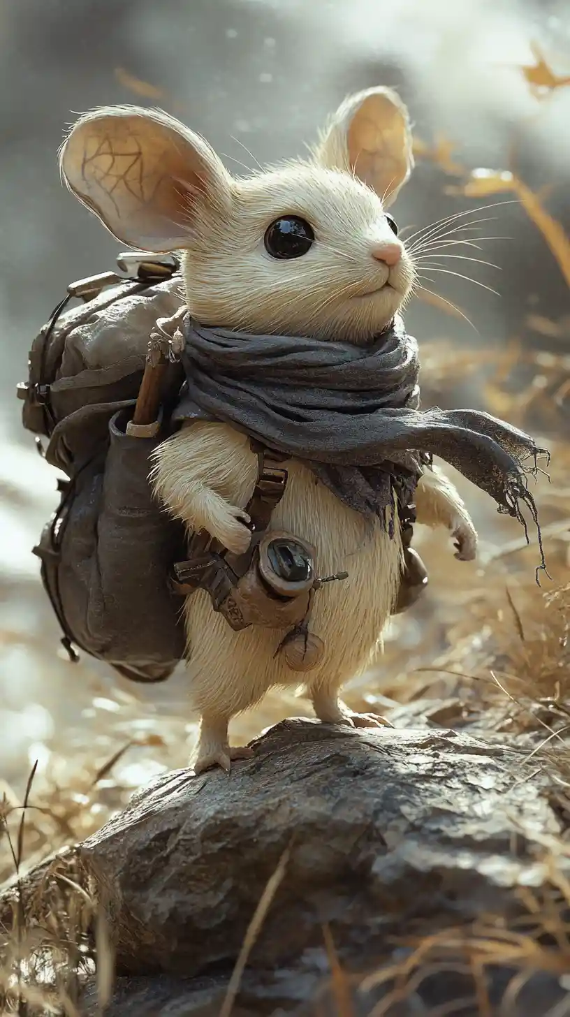Petit souris courageuse gravissant un sentier rocheux baigné de soleil