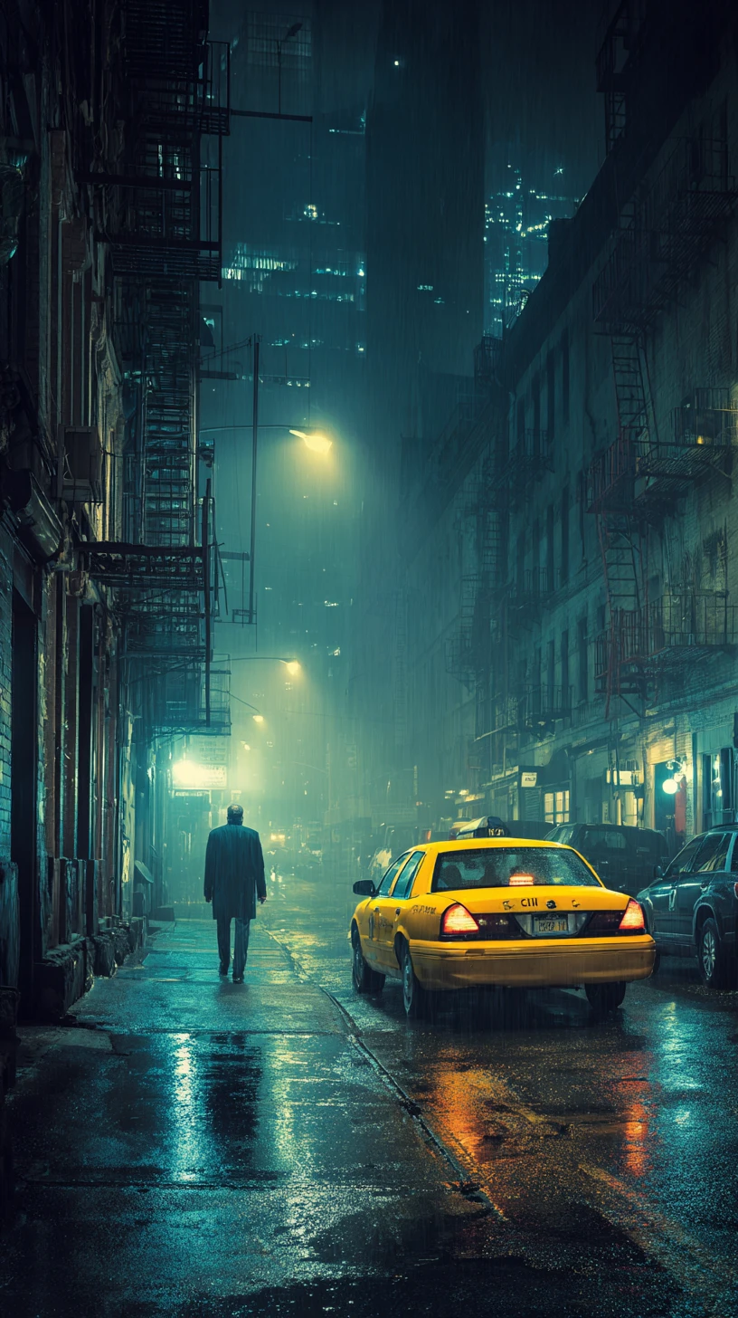 Táxi amarelo futurista de Nova York e perseguição policial na rua da cidade