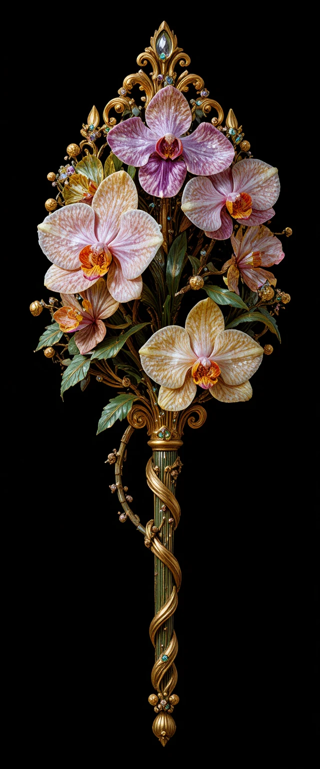 Sceptre d’orchidée serti de gemmes avec ornements floraux en or