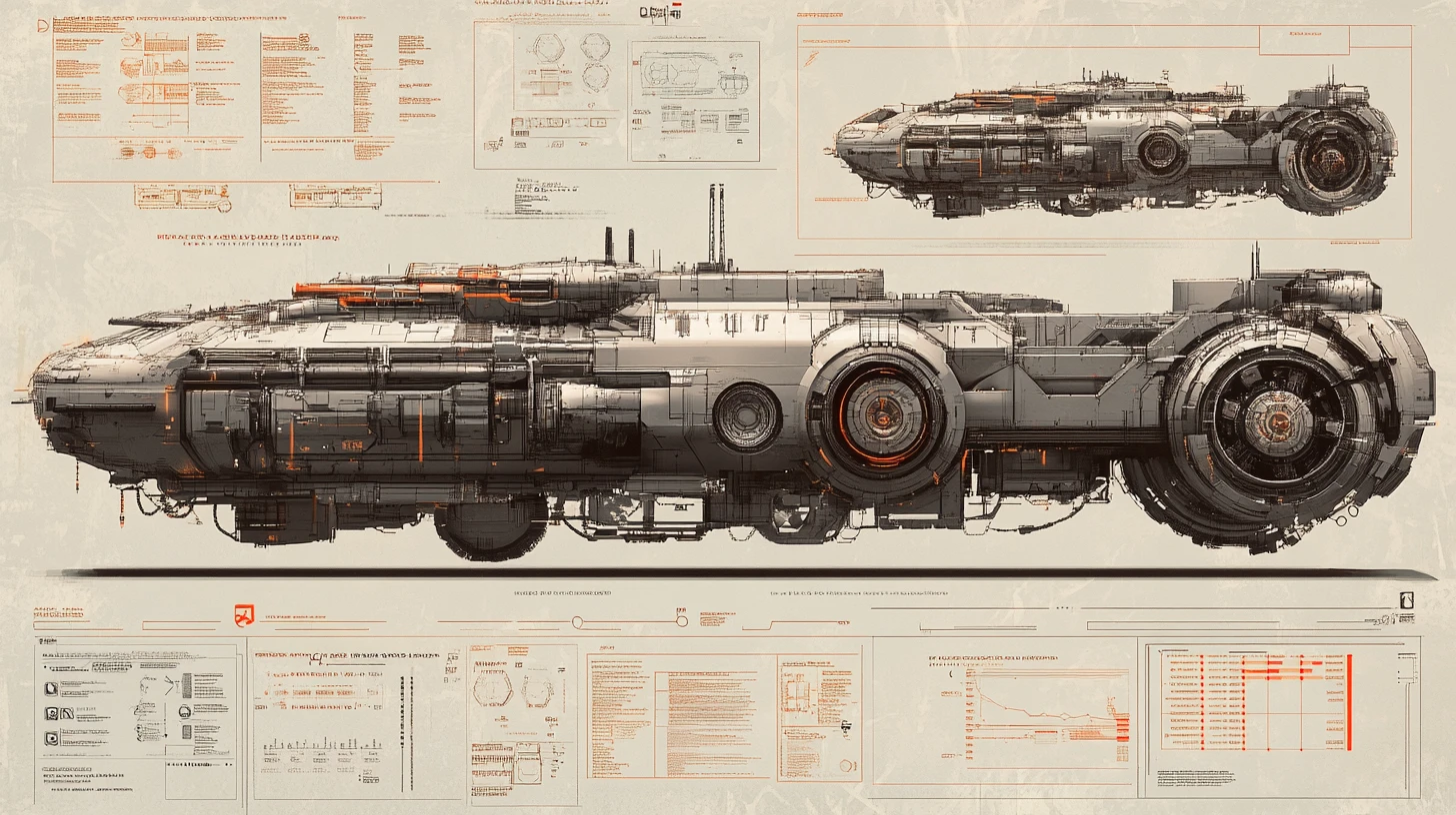 Technische Illustration einer futuristischen gepanzerten Landeinheit