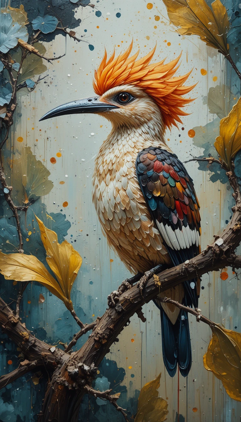 Retrato em close de um pássaro poupa em galho de magnólia
