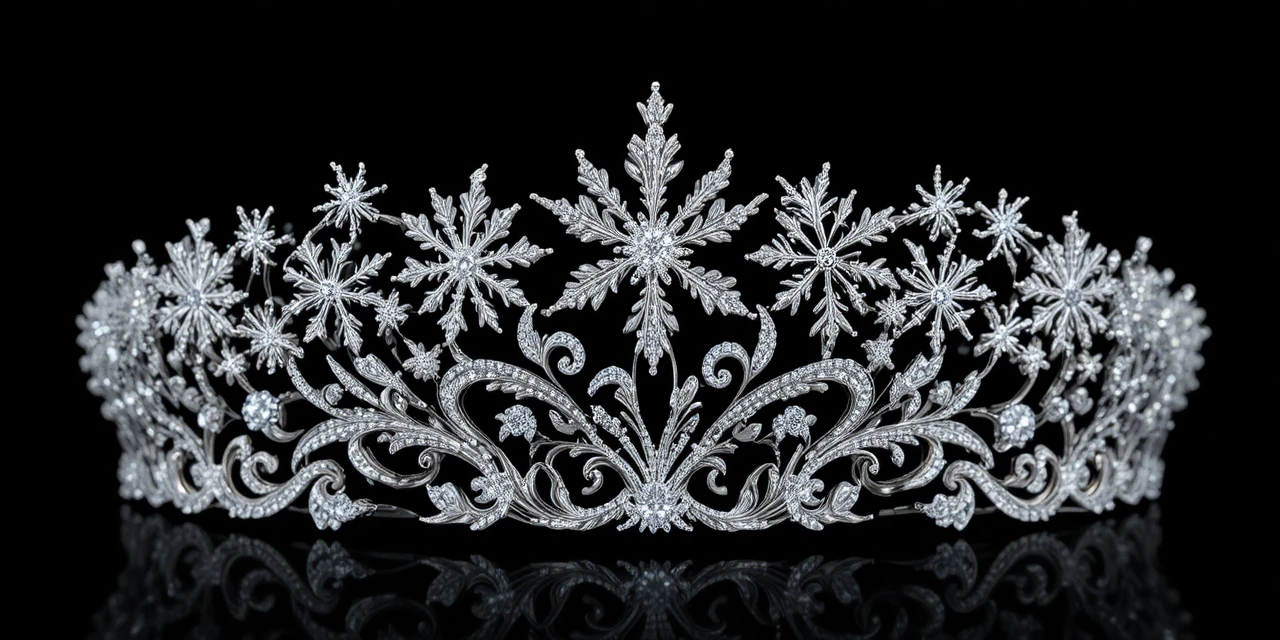 ダイヤの雪の結晶とオパールの波模様をあしらったホワイトゴールドティアラ