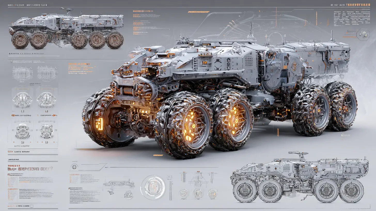 Design futuriste de véhicule de combat lourd avec vue triple angle