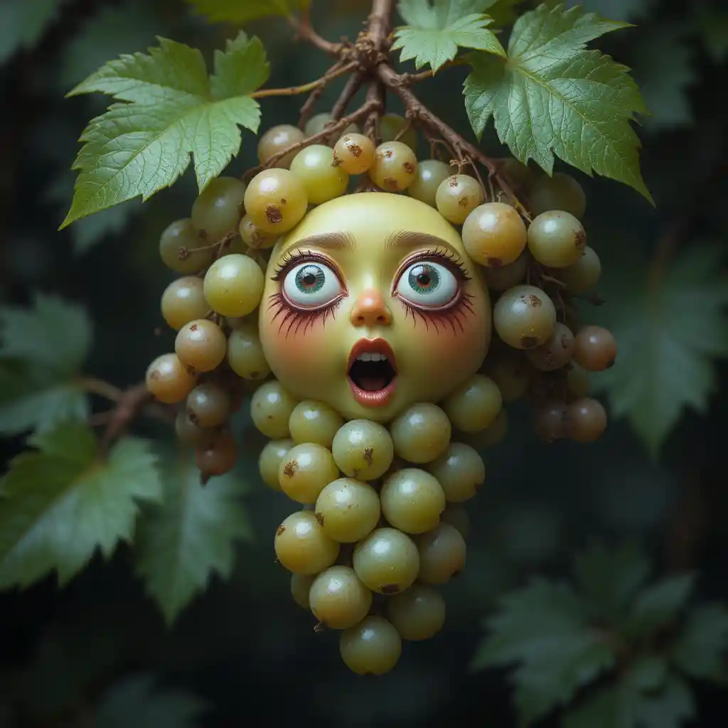 Cute singing grape cluster with expressive cartoon faces