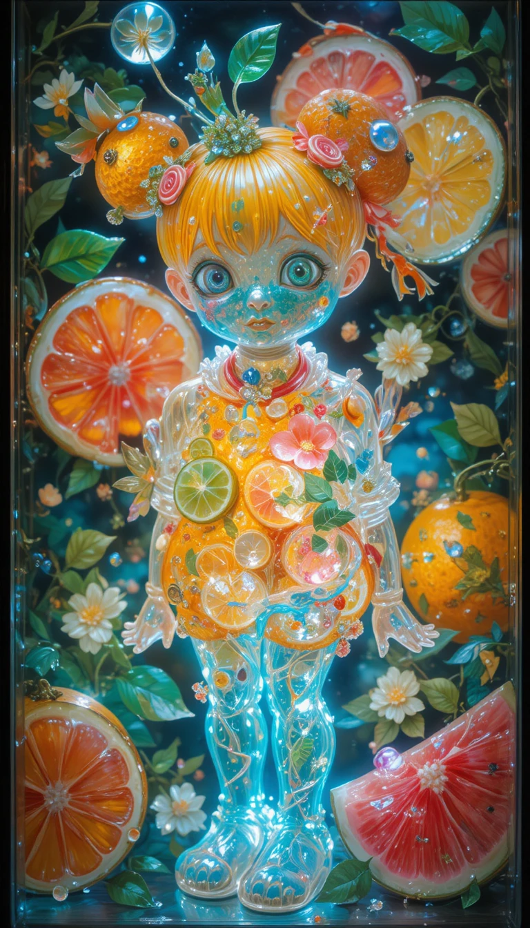 Glowing Citrus Fruits And Watermelon In Fantasy Glass Art
