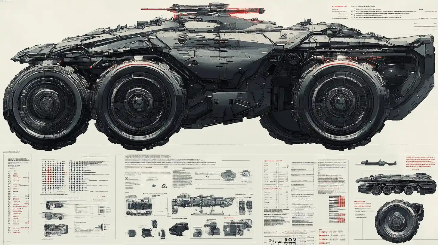 Schéma en coupe d’ingénierie d’une unité de combat terrestre blindée futuriste
