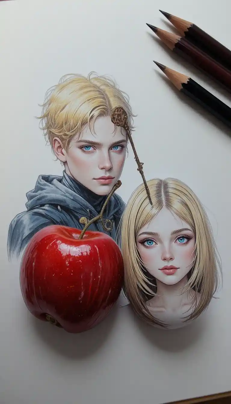 Double portrait faces delicately drawn on ripe red cherries