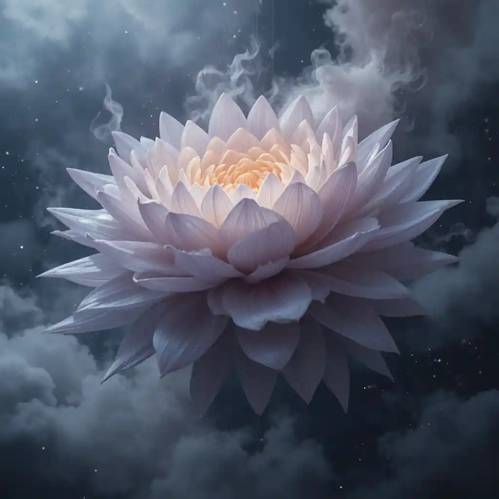 Cosmic flower suspended in a drifting nebula haze