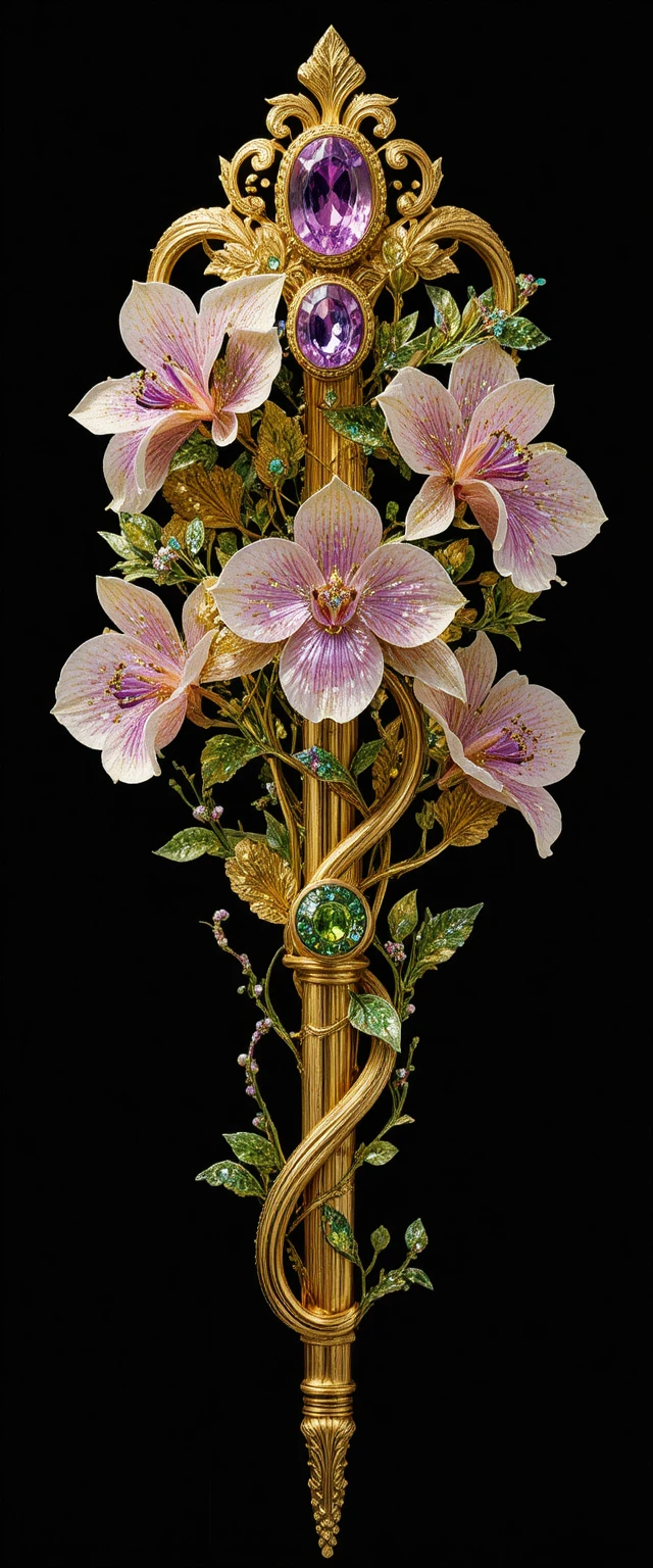 Sceptre floral serti de bijoux avec fleurs en topaze rose et citrine
