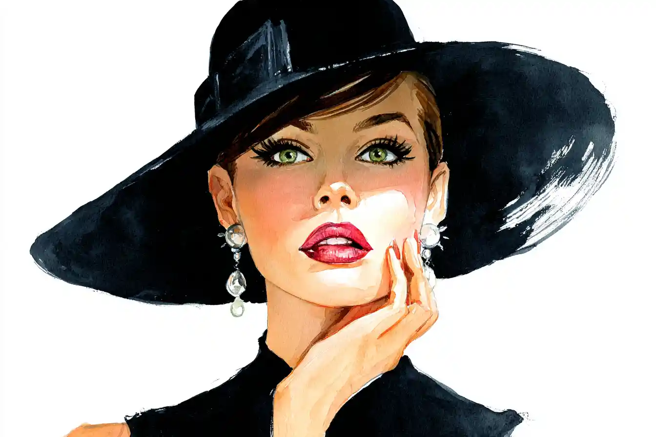 Elegant woman in black fedora and tailored leather jacket