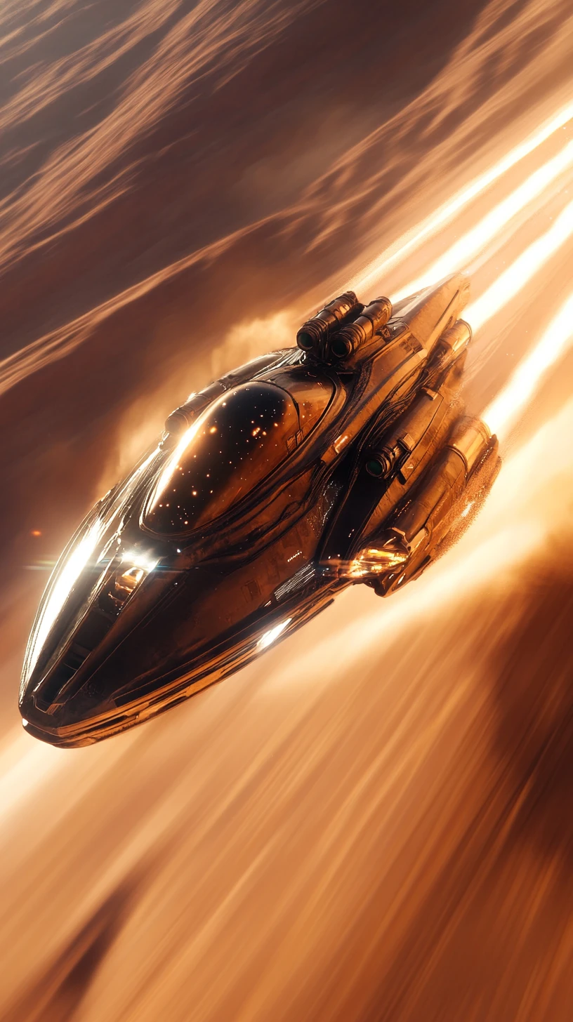 Futuristic Hover Vehicle Gliding Over Alien Desert Dunes