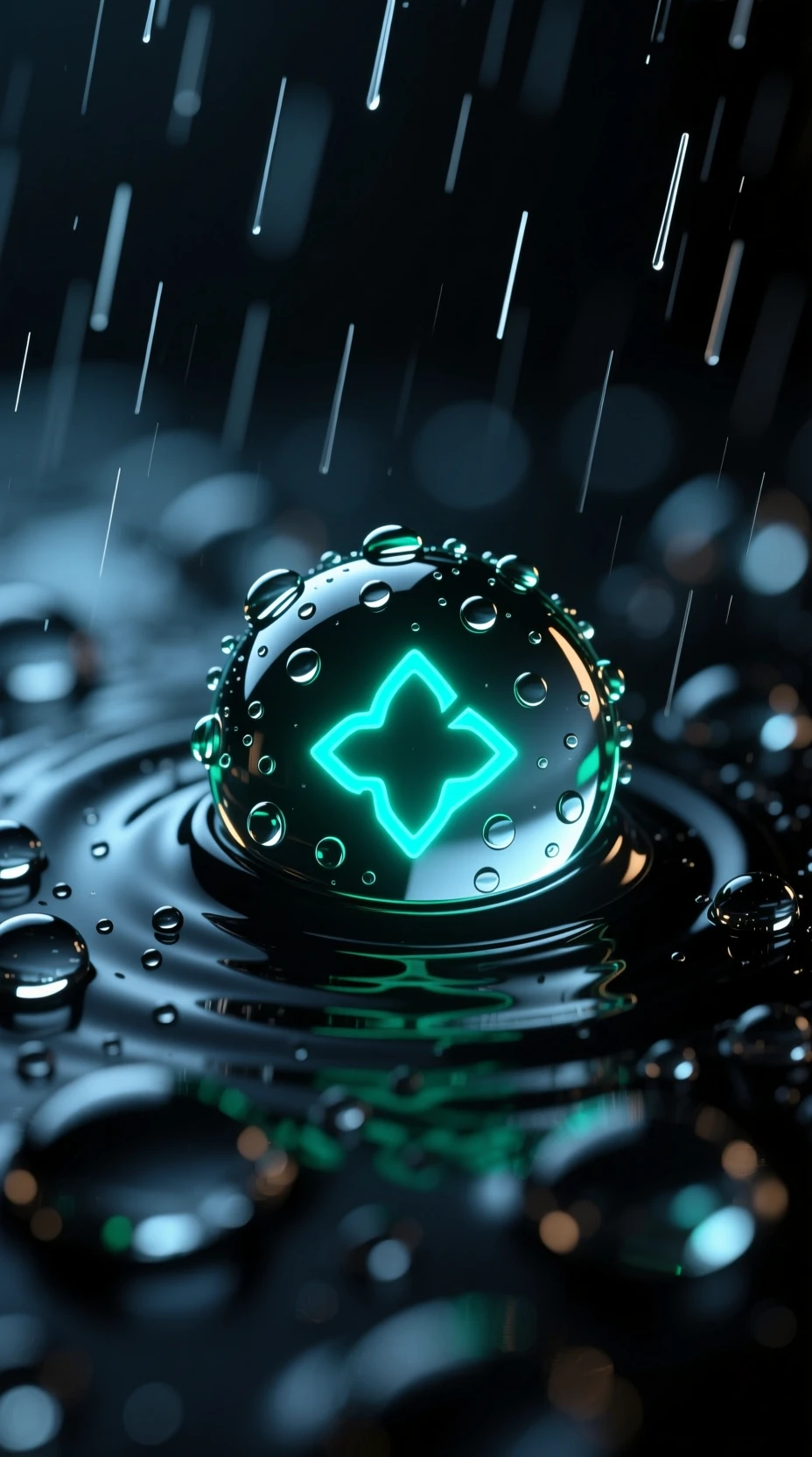 黑暗中閃耀符號的霓虹程式雨滴