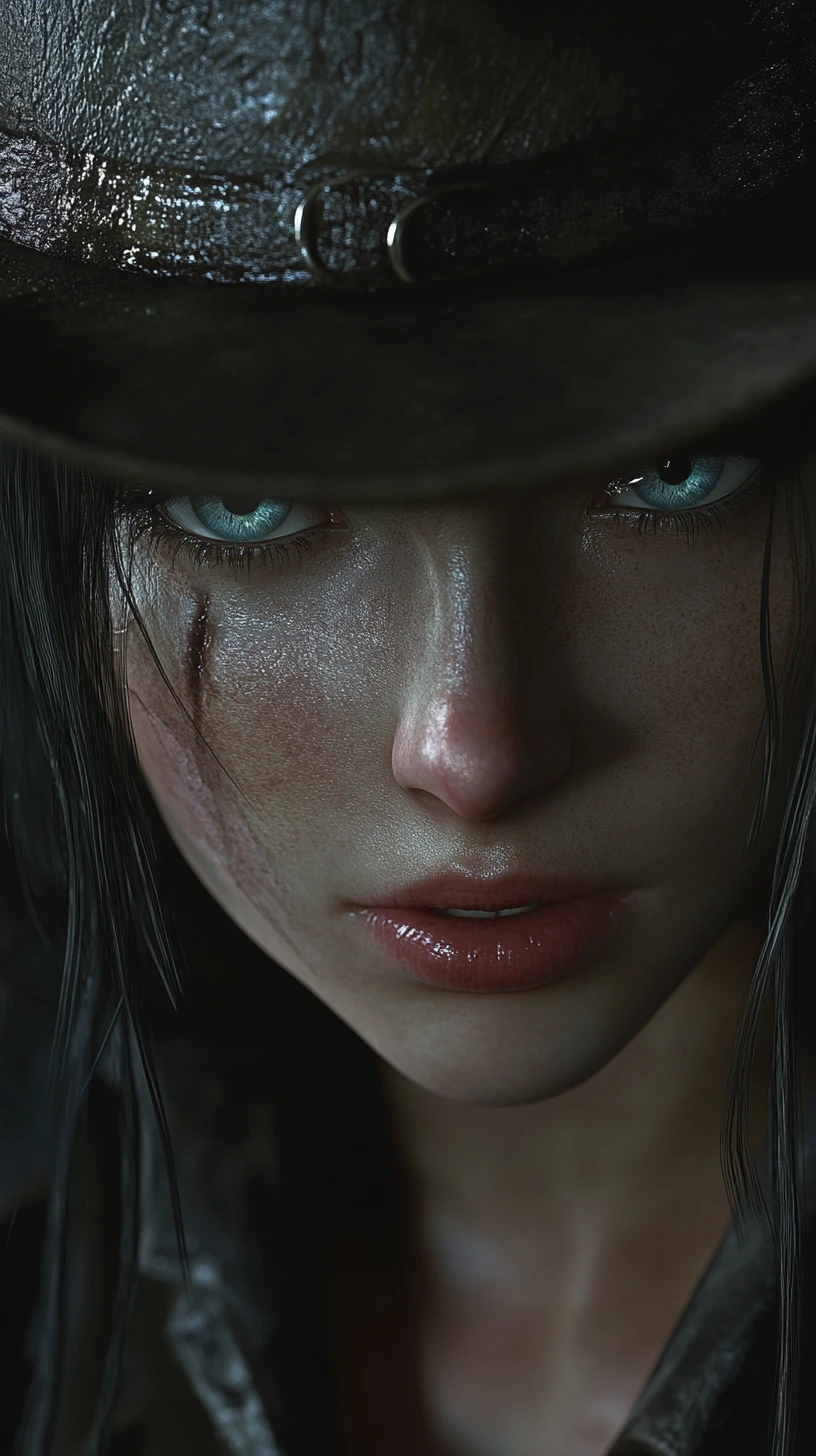 Cowboy de anime em close-up em um duelo tenso no velho oeste