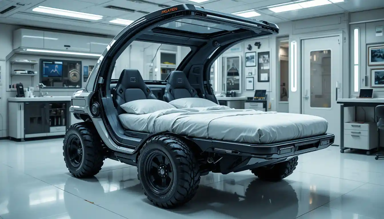 Futuristic two seater all terrain armchair vehicle in lab