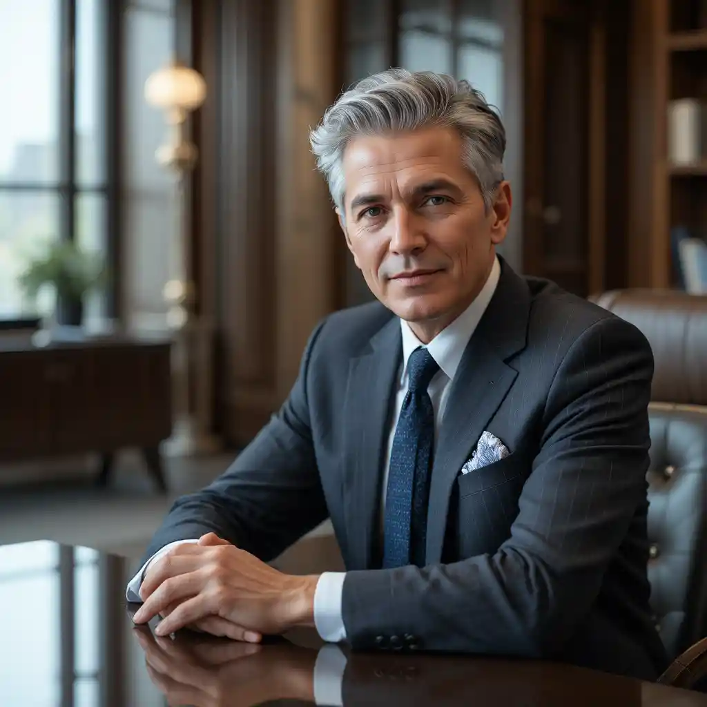 Confident senior businessman at modern office table portrait