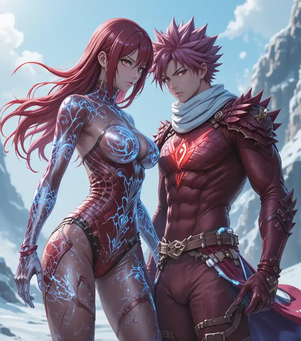 Guerriers d’anime s’affrontant sur un champ de bataille d’île enneigée