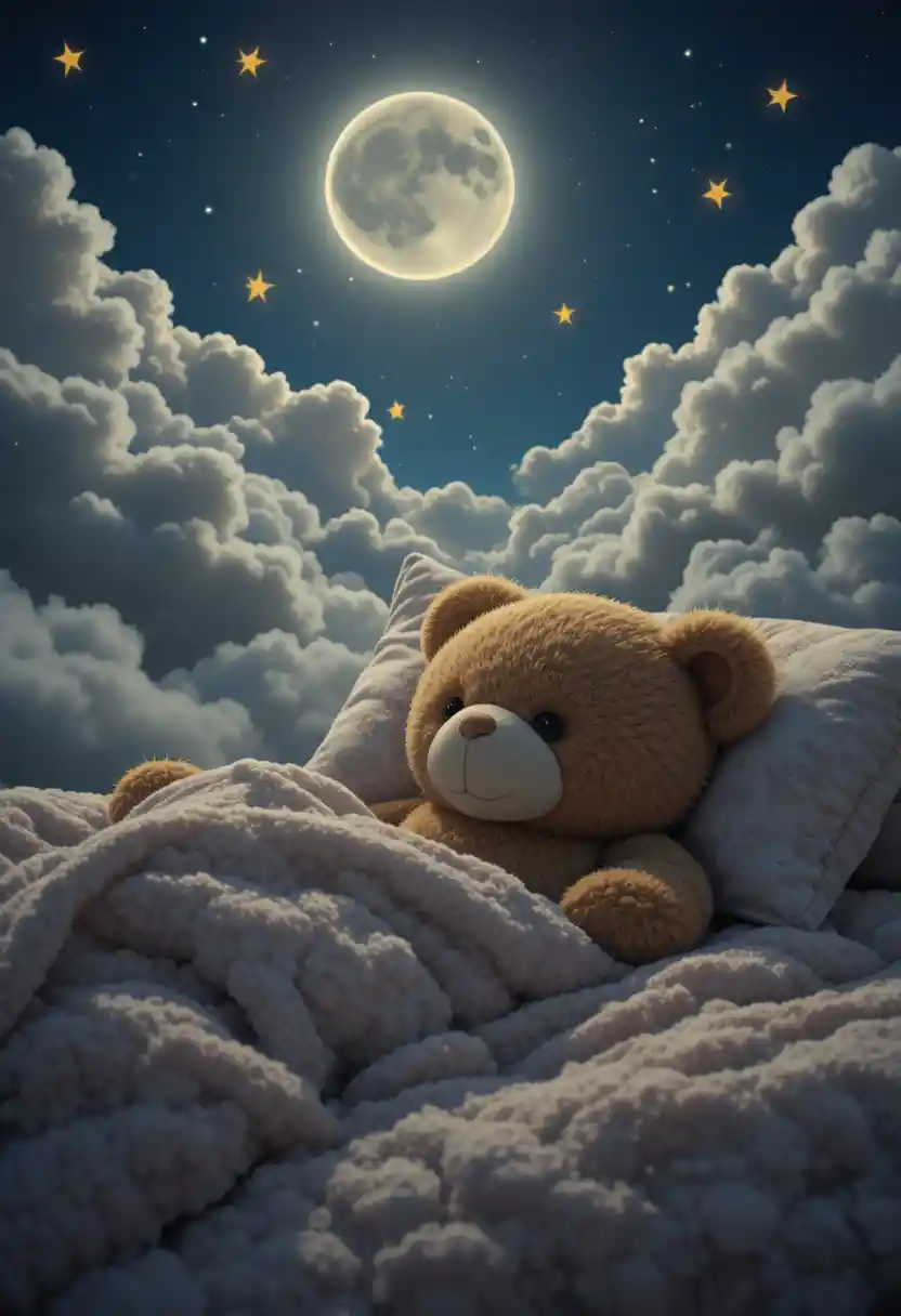 Adorable ours en peluche dormant confortablement sur un lit douillet