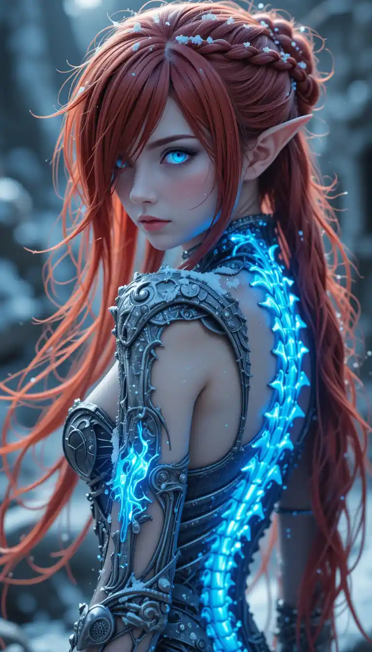 Dark fantasy elf warrior with glowing frostfire ribcage