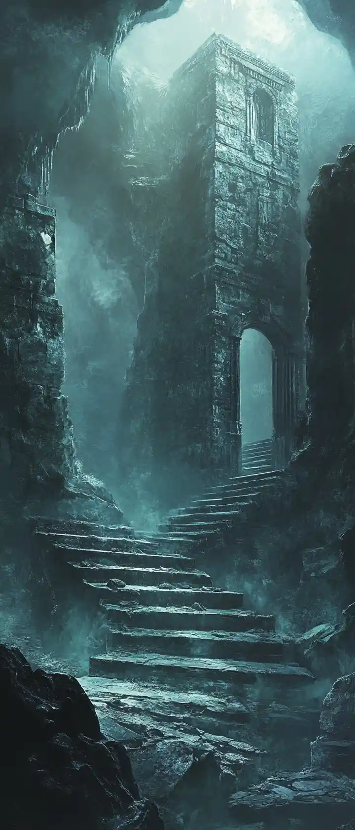 Surreal Ancient Ruins Floating In A Dark Dreamlike Void