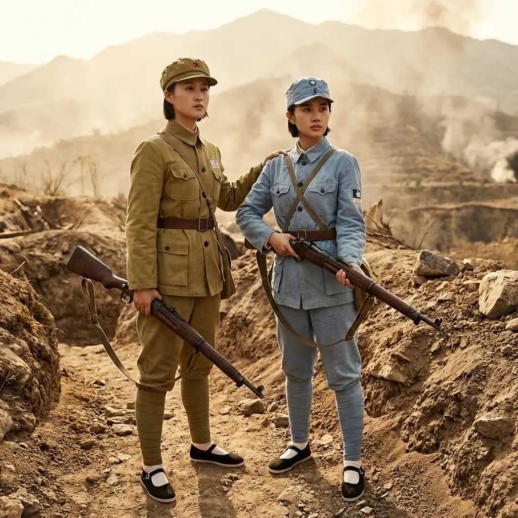 Chinesische Schwestern in gegensätzlichen Kriegsuniformen von 1943